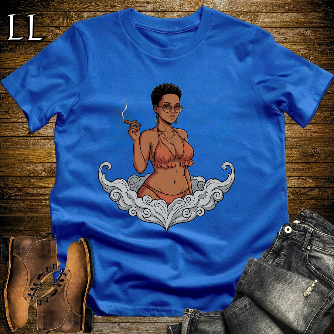 Sienna's Smoke Break Cigar Girl T-Shirt Royal | Cigar Pin-Up Girl Tee