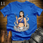 Azura's Smoke Break Cigar Girl T-Shirt Royal | Cigar Pin-Up Girl Tee