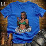 Esmeralda's Smoke Break Cigar Girl T-Shirt Royal | Cigar Pin-Up Girl Tee