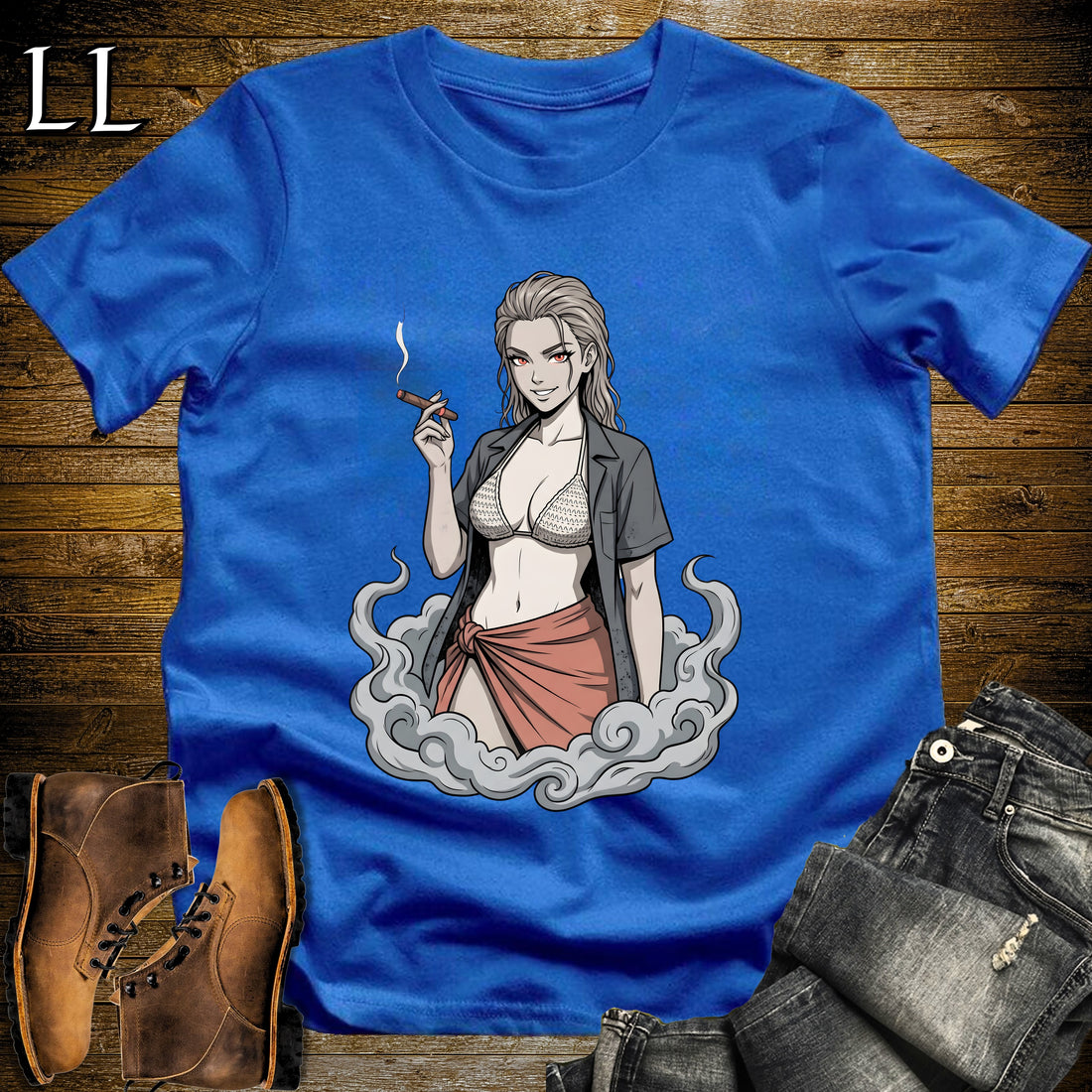 Ceniza's Smoke Break Cigar Girl T-Shirt Royal | Cigar Pin-Up Girl Tee