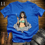 Candela's Smoke Break Cigar Girl T-Shirt Royal | Cigar Pin-Up Girl Tee