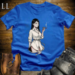 Clara's Smoke Break Cigar Girl T-Shirt Royal | Cigar Pin-Up Girl Tee