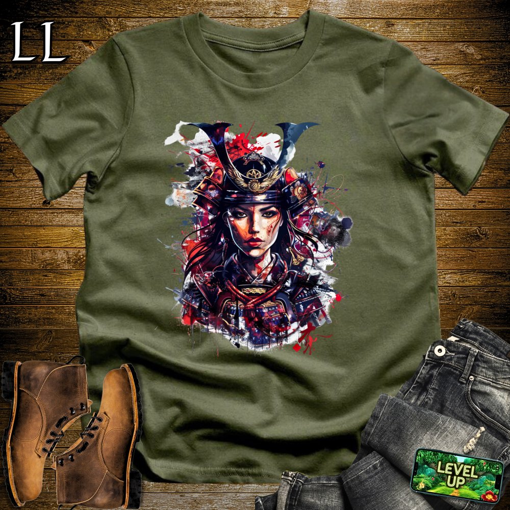 Samurai Queen Military Green | Female Warrior Graphic Tee
