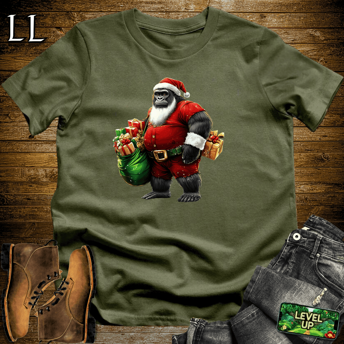 Santa Gorilla Softstyle Tee - Military Green - LegacyLayers