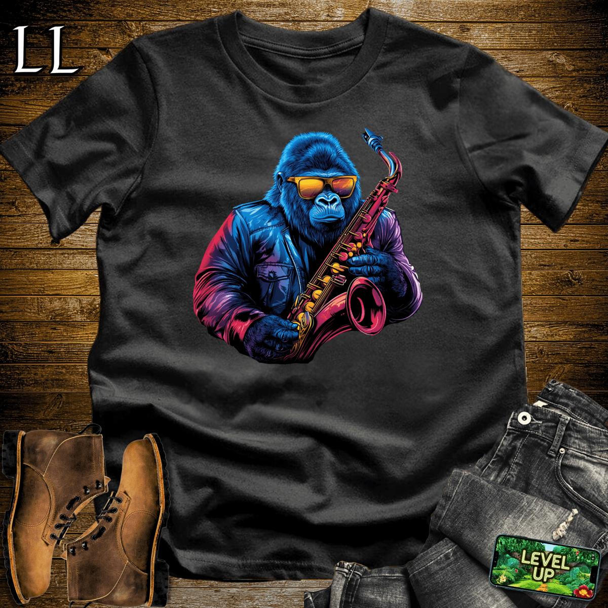 Saxophone Master Gorilla Softstyle Tee - Black - LegacyLayers