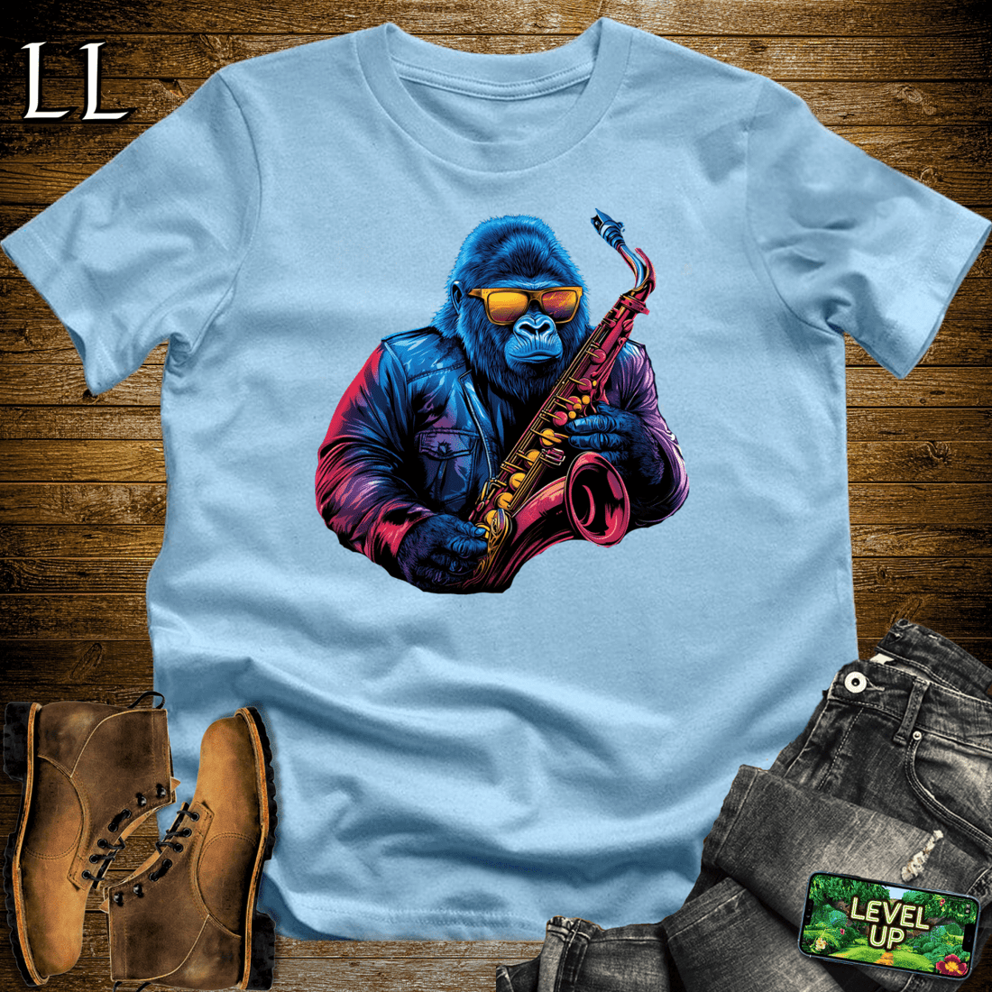 Saxophone Master Gorilla Light Blue | Jazz Lover Shirt