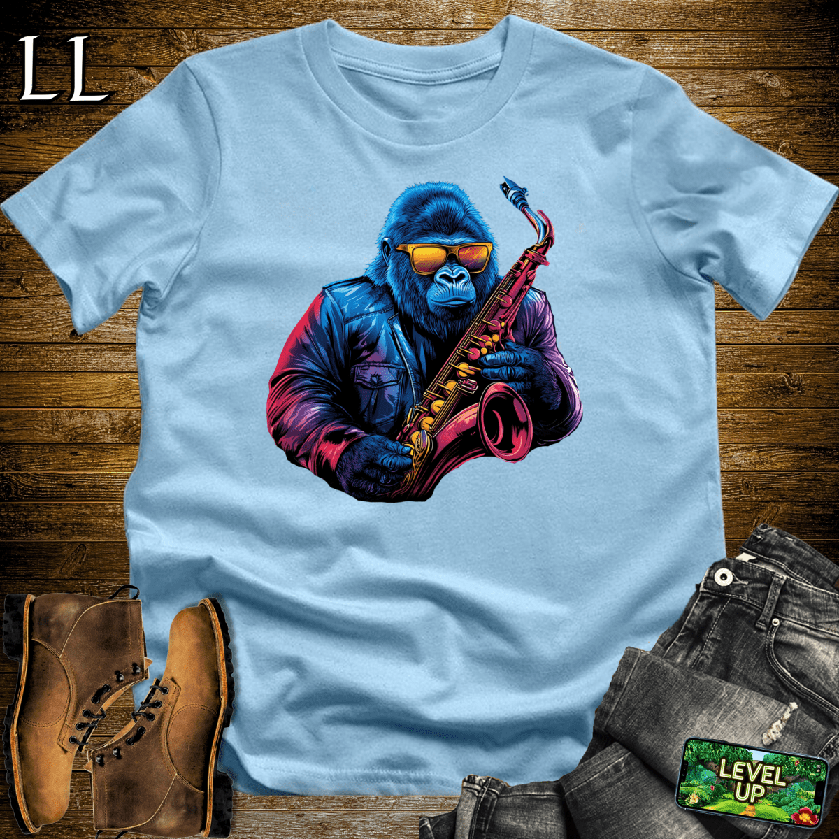 Saxophone Master Gorilla Softstyle Tee - Light Blue - LegacyLayers
