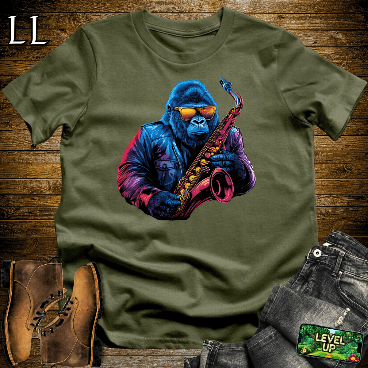 Saxophone Master Gorilla Softstyle Tee - Military Green - LegacyLayers