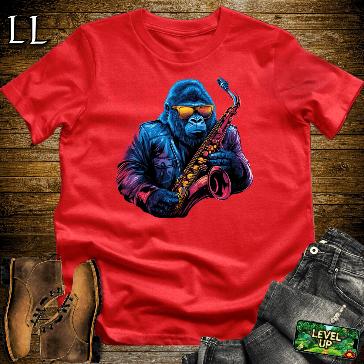 Saxophone Master Gorilla Softstyle Tee - Red - LegacyLayers
