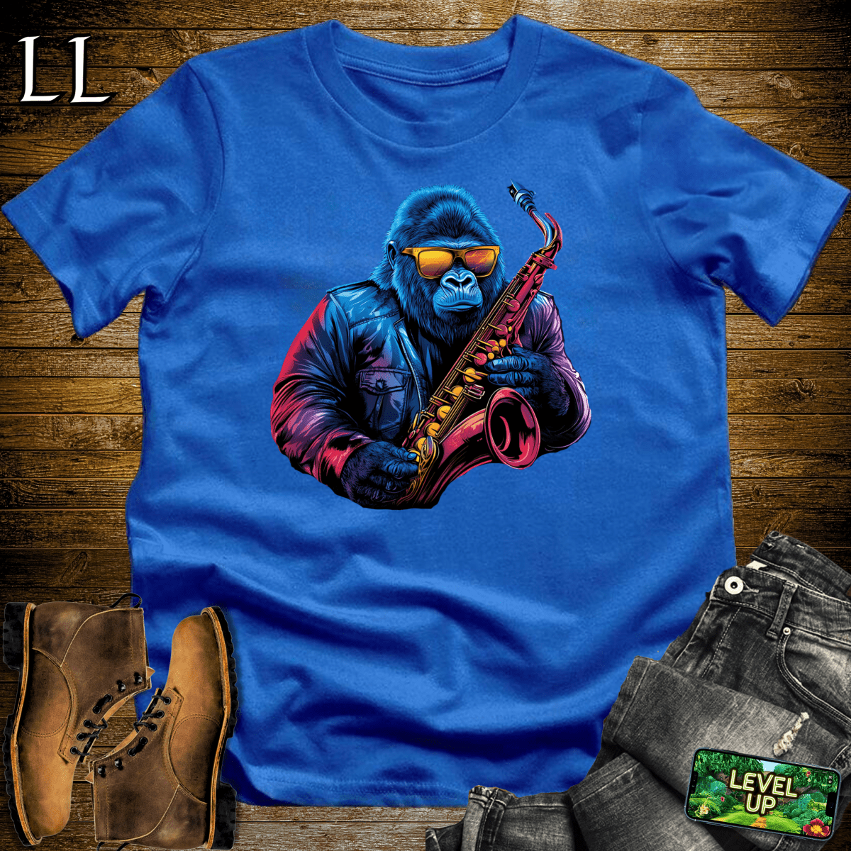 Saxophone Master Gorilla Softstyle Tee - Royal - LegacyLayers