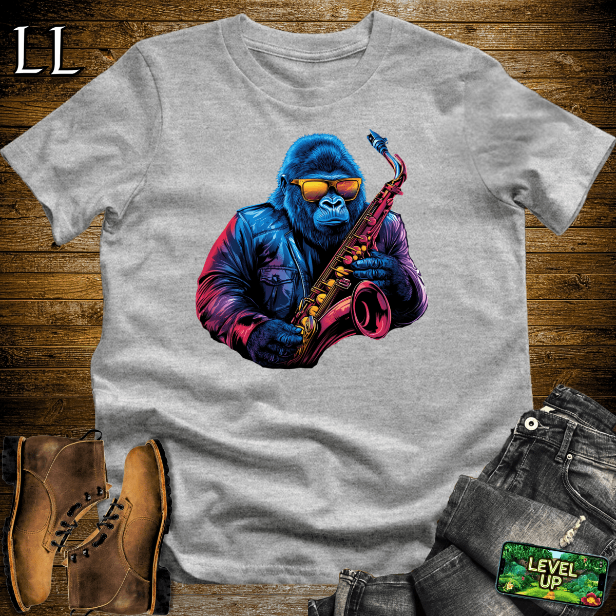 Saxophone Master Gorilla Softstyle Tee - Sport Grey - LegacyLayers