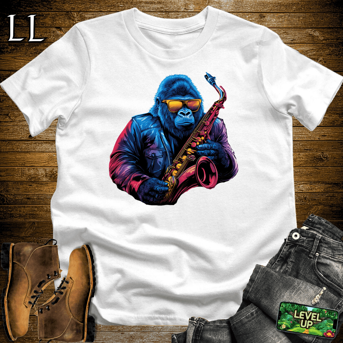 Saxophone Master Gorilla White | Jazz Lover Shirt