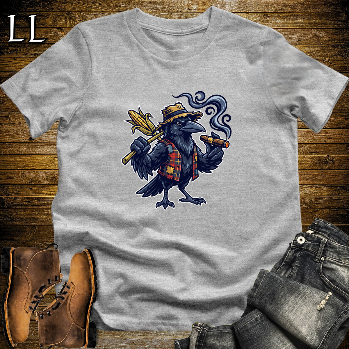 Scarecrow Crow Corn Cigar T-Shirt Sport Grey | Halloween Cigar Shirt