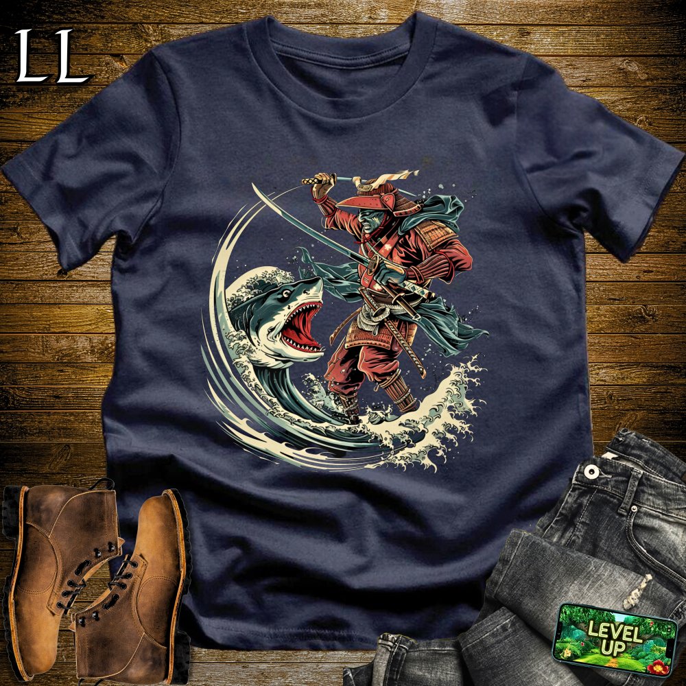 Shark Slayer Samurai Navy | Ocean Warrior Graphic Tee