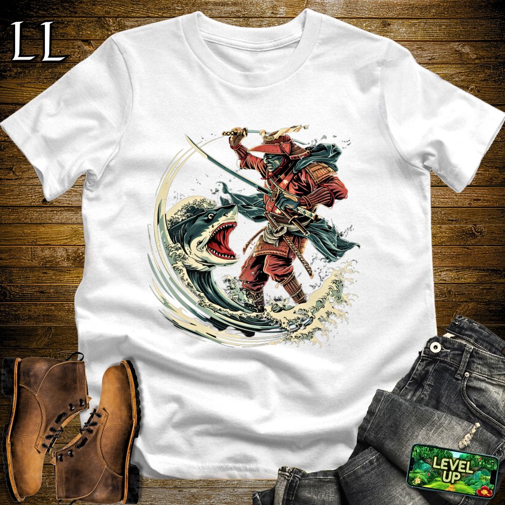 Shark Slayer Samurai White | Ocean Warrior Graphic Tee