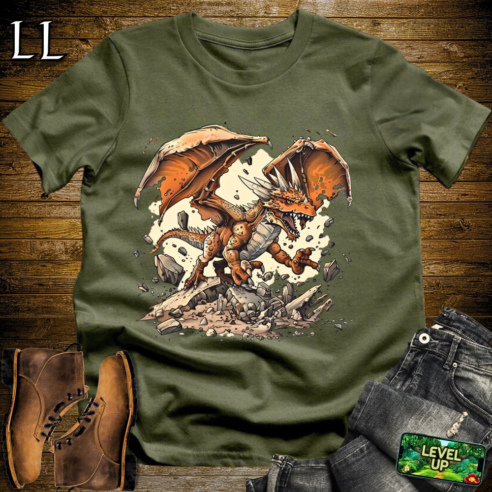 Shattered Earth Dragon Softstyle Tee - Military Green - LegacyLayers