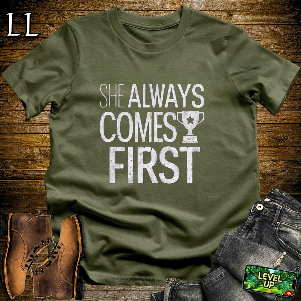 She Always Comes First Softstyle Tee - Military Green - LegacyLayers