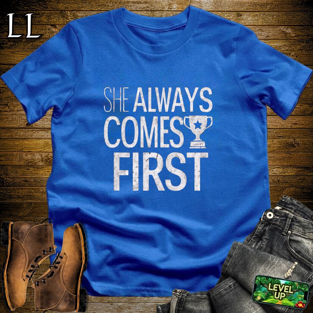 She Always Comes First Softstyle Tee - Royal - LegacyLayers