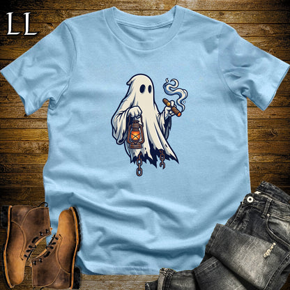 Sheet Ghost Lantern Cigar T-Shirt Light Blue | Halloween Cigar Shirt
