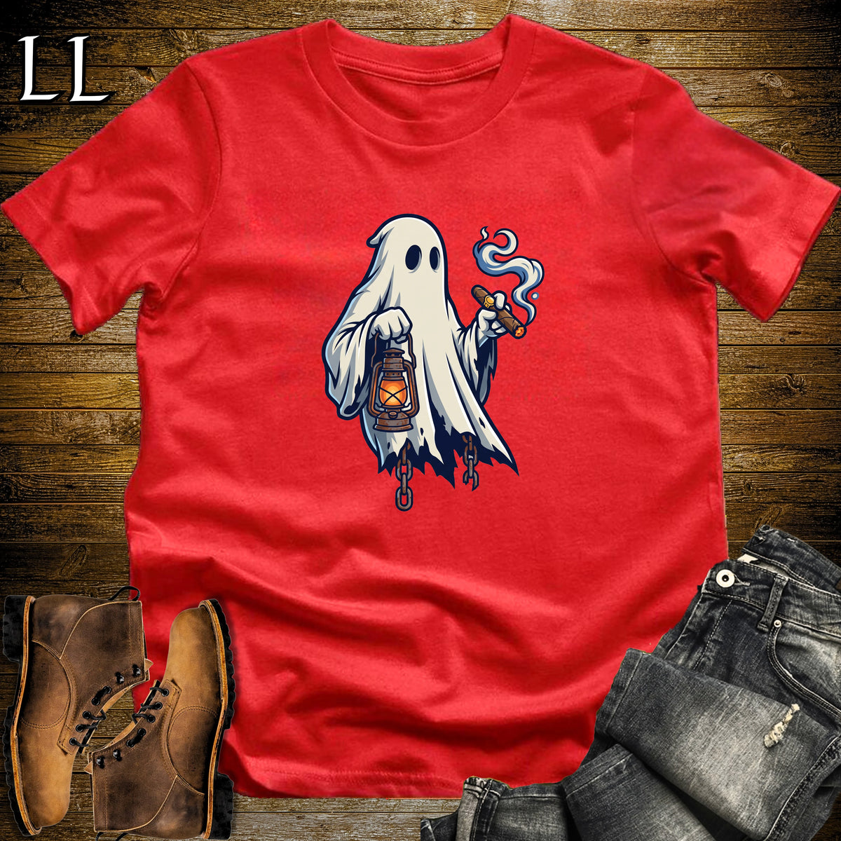 Sheet Ghost Lantern Cigar T-Shirt Red | Halloween Cigar Shirt