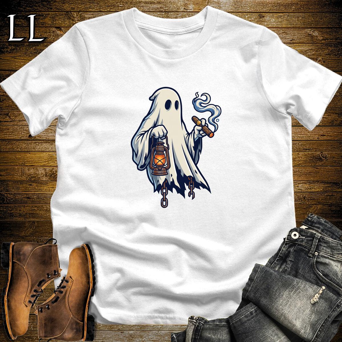 Sheet Ghost Lantern Cigar T-Shirt White | Halloween Cigar Shirt