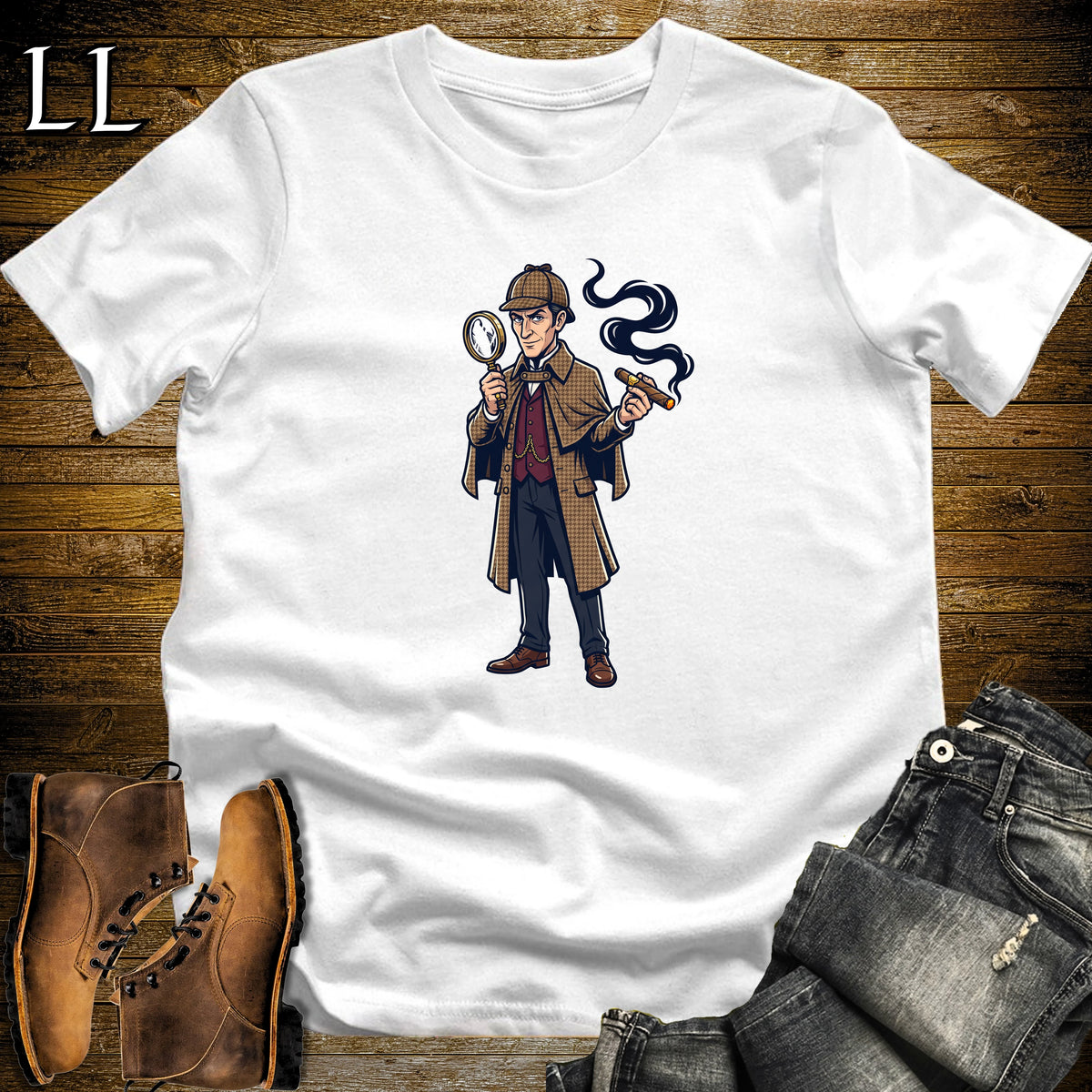 Sherlock Holmes Detective Cigar T-Shirt White | Detective Cigar Shirt