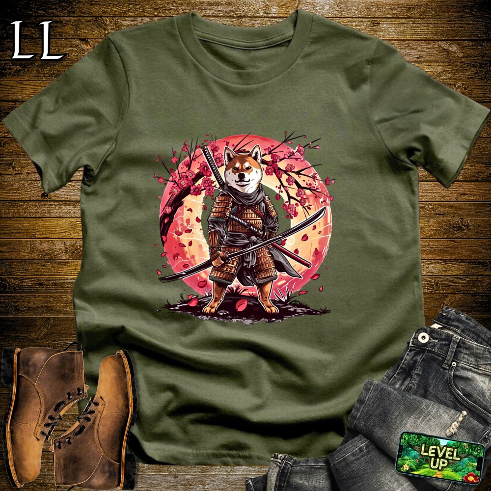Shiba Inu Samurai Military Green | Dog Warrior Graphic Tee