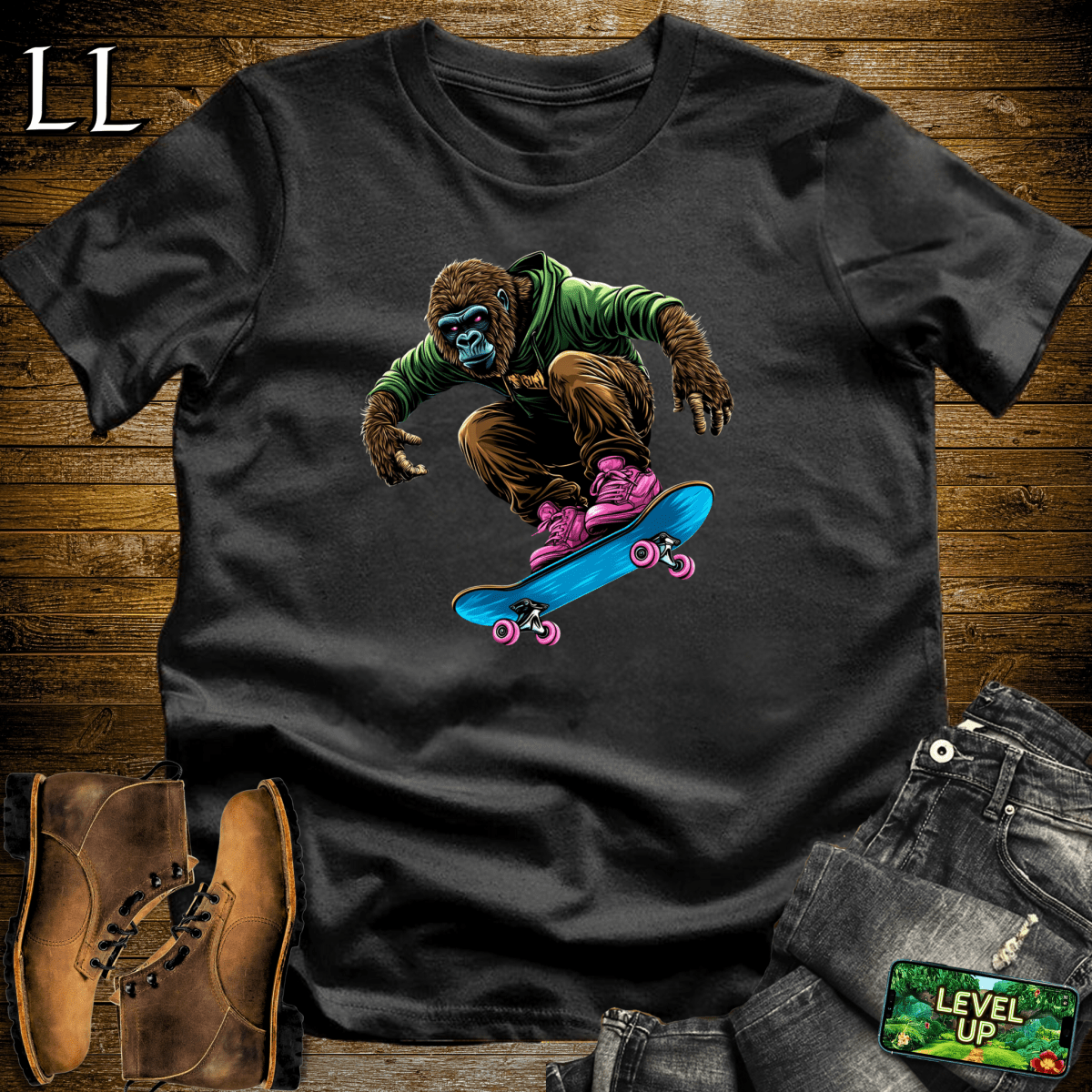 Skateboard Gorilla Softstyle Tee - Black - LegacyLayers
