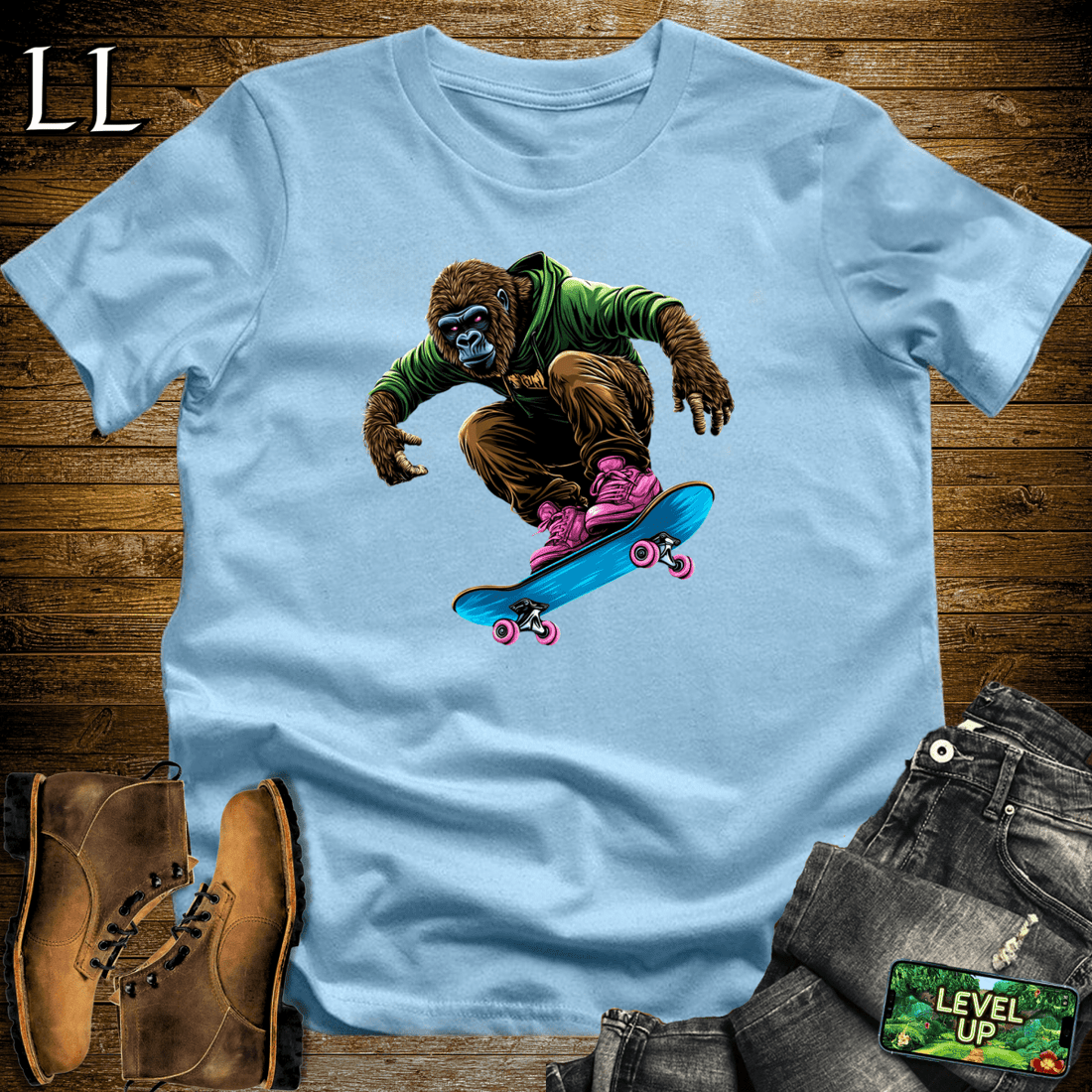 Skateboard Gorilla Softstyle Tee Light Blue | Action Sports Tee