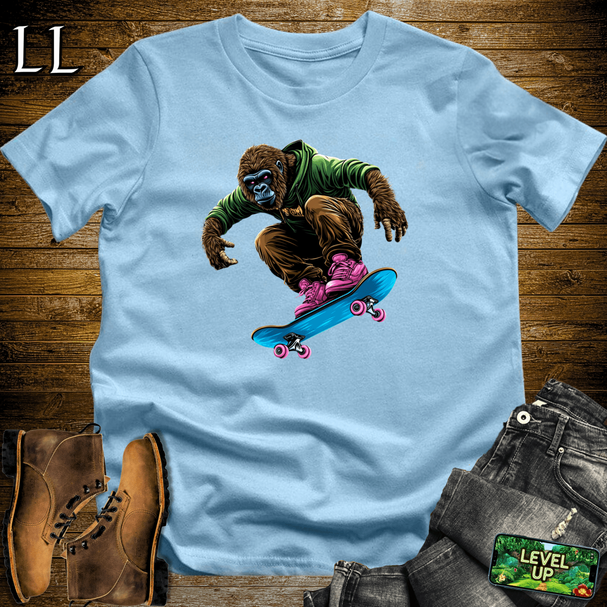 Skateboard Gorilla Softstyle Tee - Light Blue - LegacyLayers