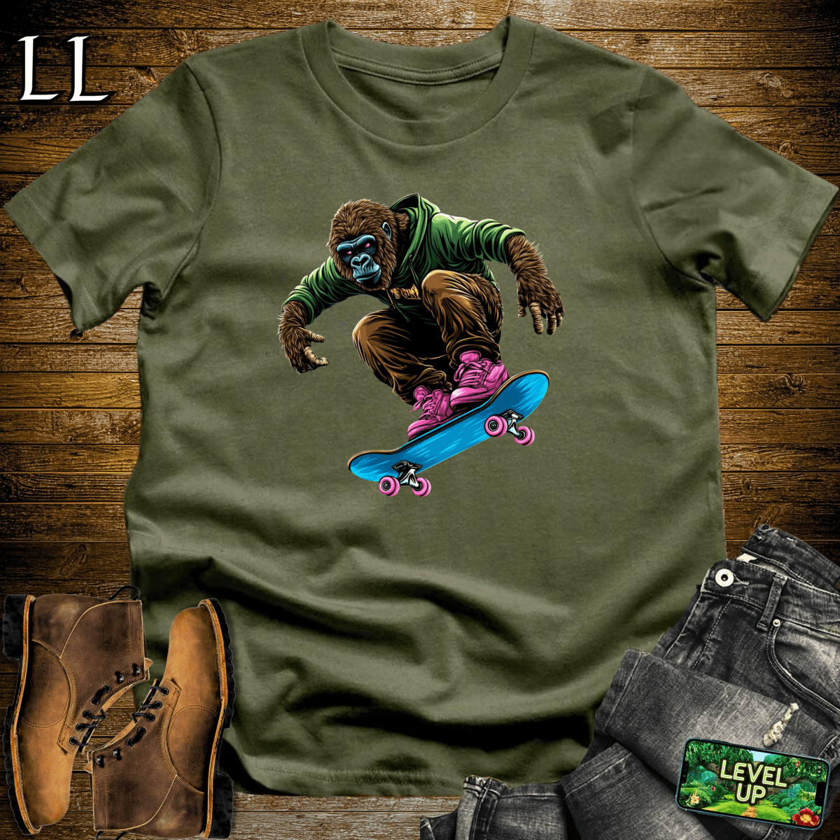 Skateboard Gorilla Softstyle Tee - Military Green - LegacyLayers