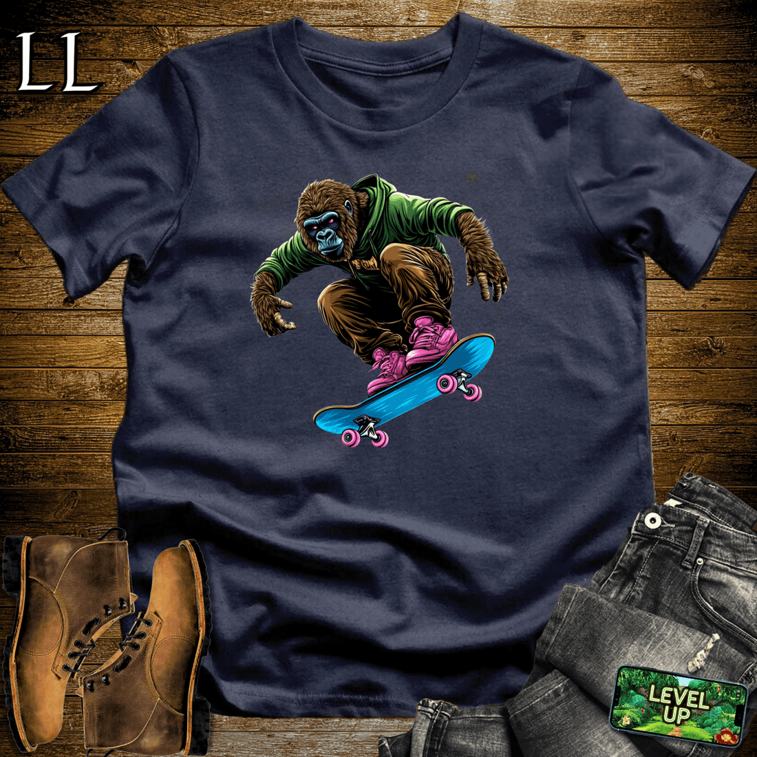 Skateboard Gorilla Softstyle Tee Navy | Action Sports Tee