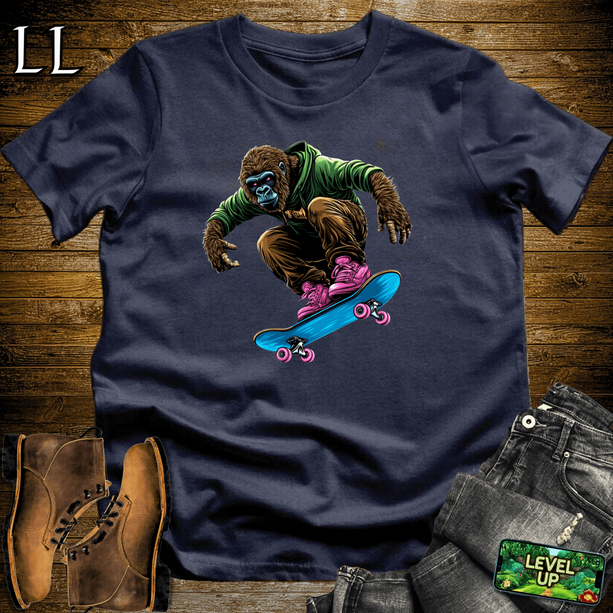 Skateboard Gorilla Softstyle Tee - Navy - LegacyLayers