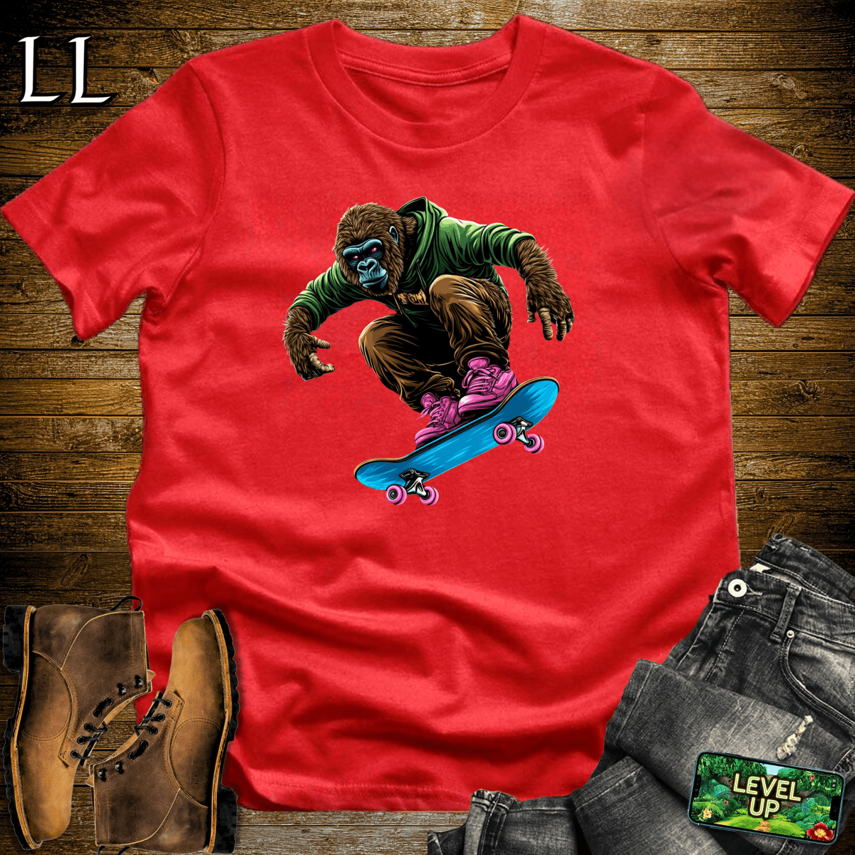 Skateboard Gorilla Softstyle Tee - Red - LegacyLayers