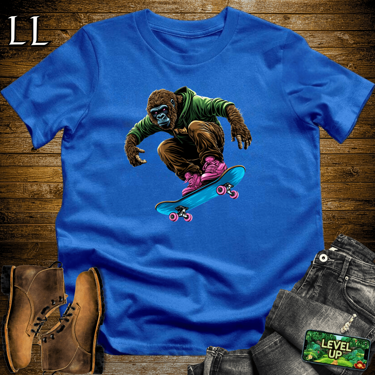 Skateboard Gorilla Softstyle Tee - Royal - LegacyLayers