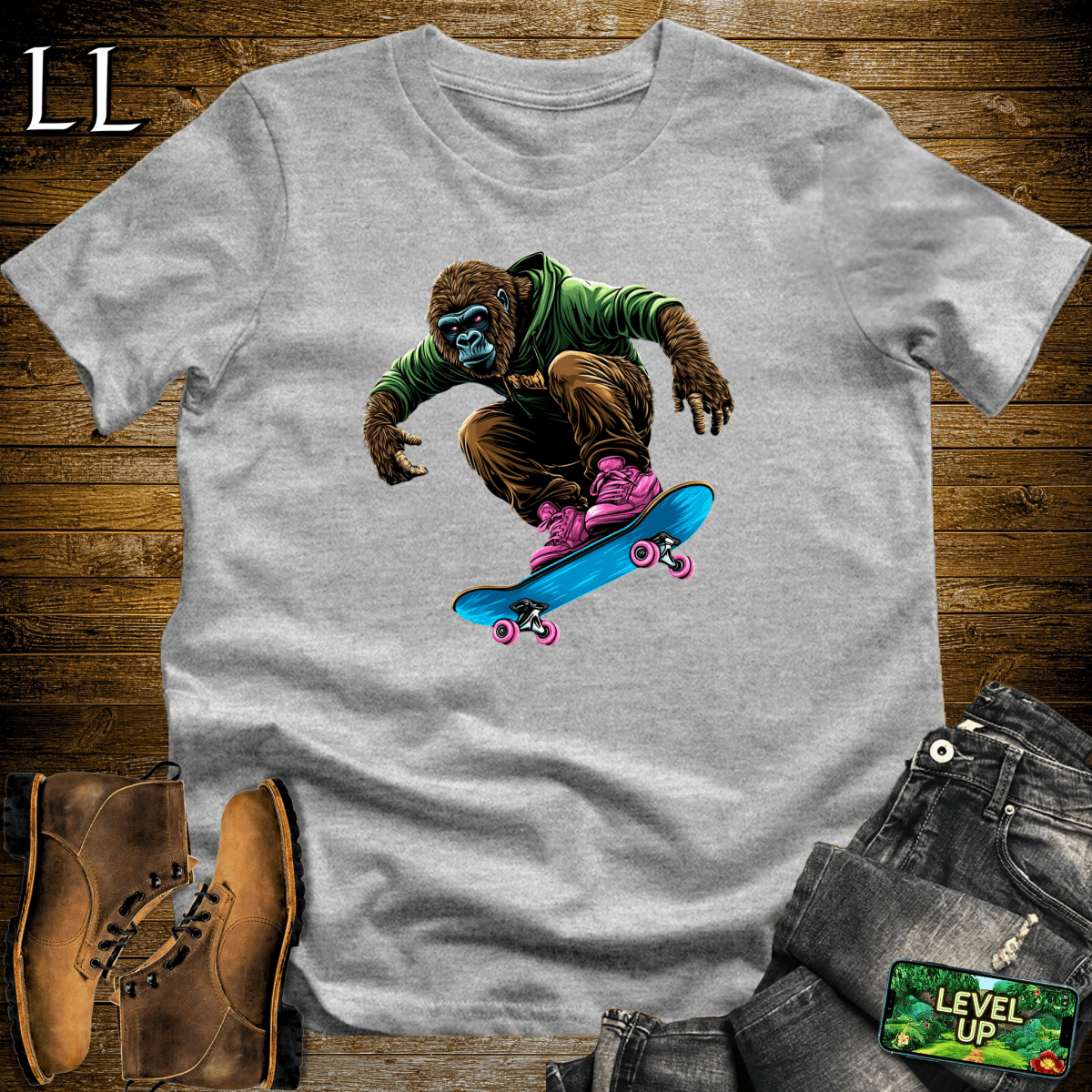 Skateboard Gorilla Softstyle Tee - Sport Grey - LegacyLayers