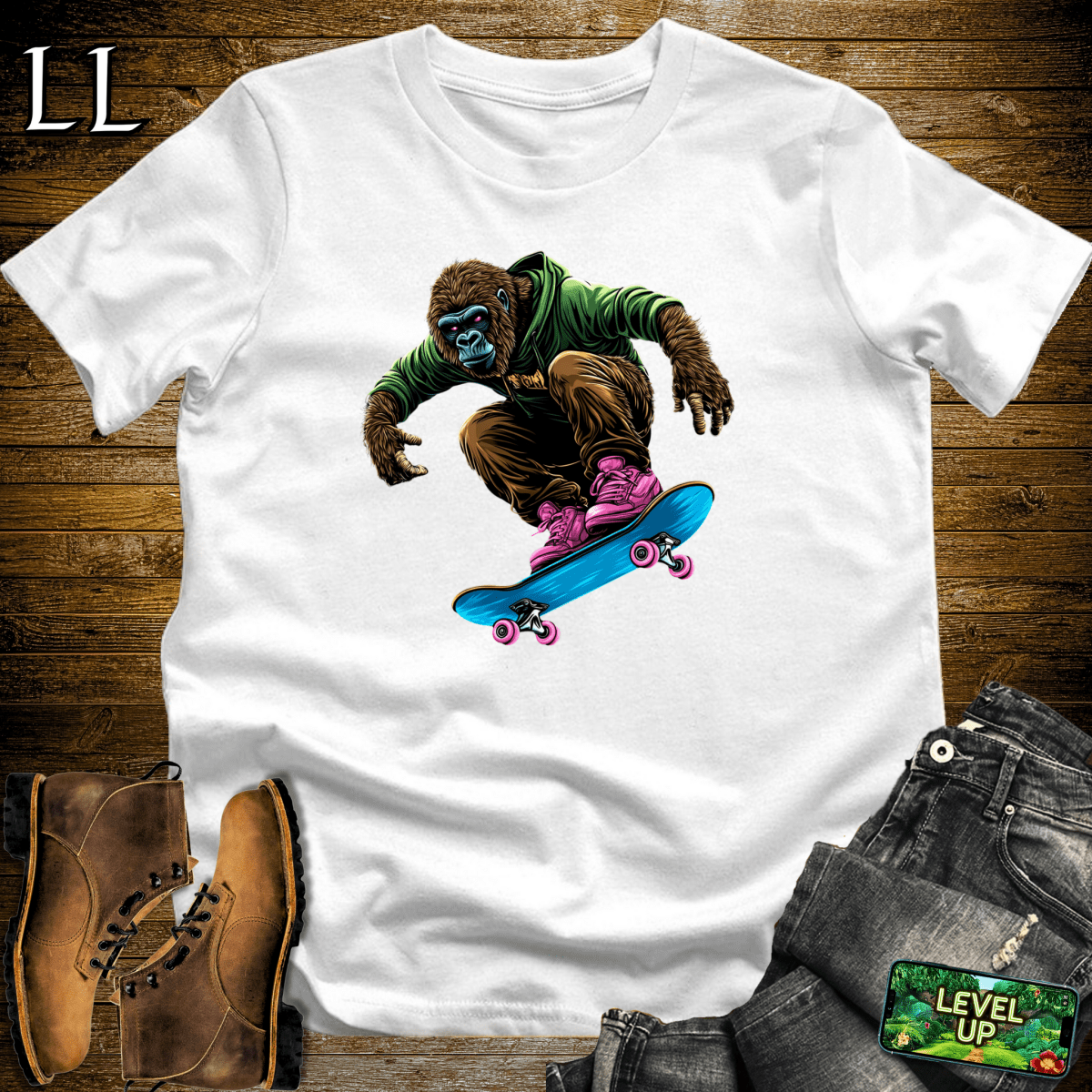 Skateboard Gorilla Softstyle Tee - White - LegacyLayers