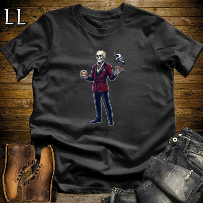 Skeleton Aficionado Bourbon & Cigar T-Shirt Black | Cigar And Bourbon Shirt