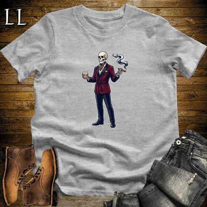Skeleton Aficionado Bourbon & Cigar T-Shirt Sport Grey | Cigar And Bourbon Shirt