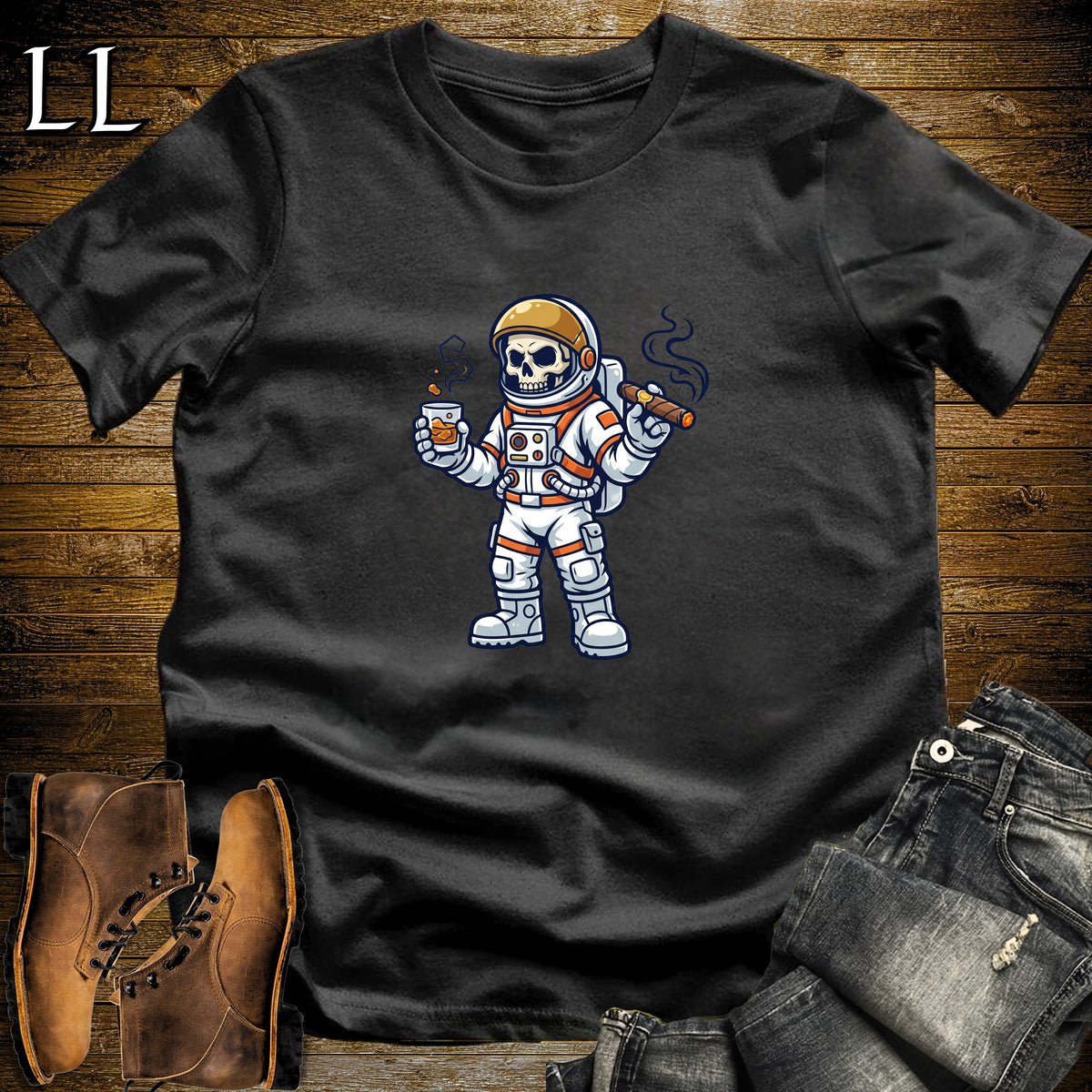 Skeleton Astronaut Zero Gravity Cigar T-Shirt Black | Zero Gravity Cigar Shirt
