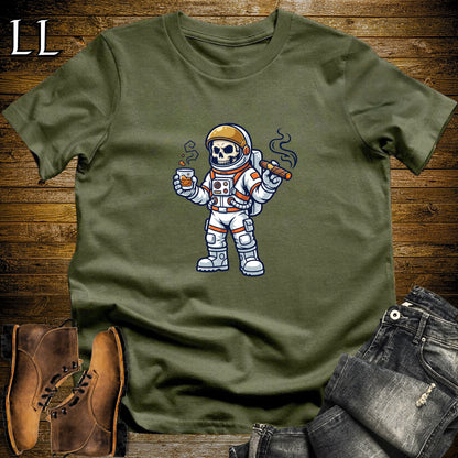Skeleton Astronaut Zero Gravity Cigar T-Shirt Military Green | Zero Gravity Cigar Shirt