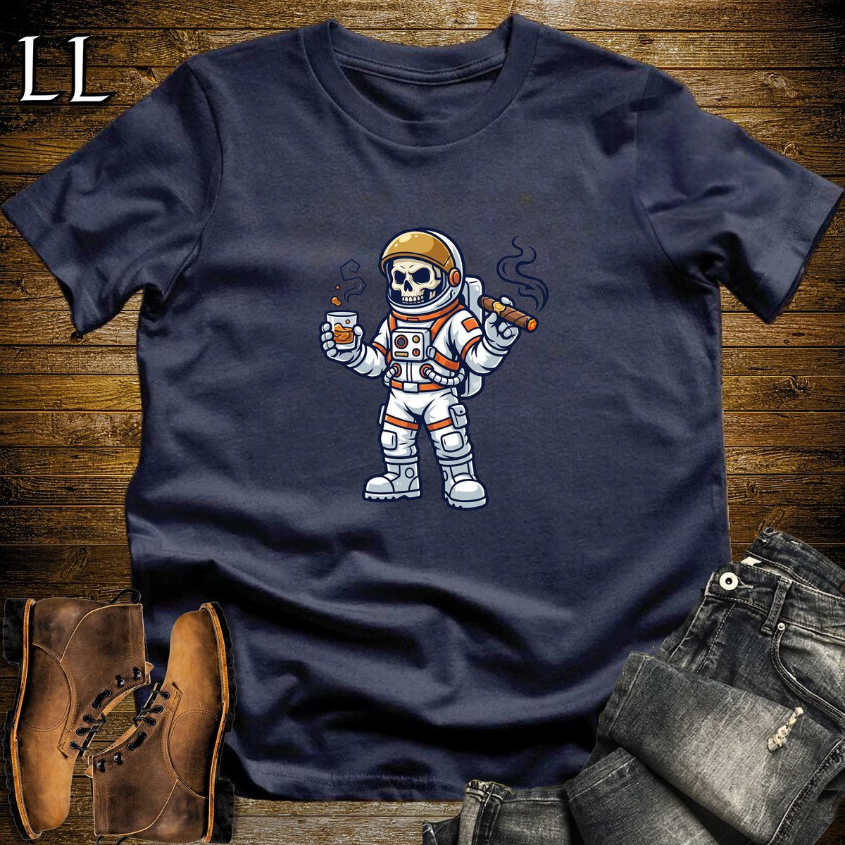 Skeleton Astronaut Zero Gravity Cigar T-Shirt Navy | Zero Gravity Cigar Shirt