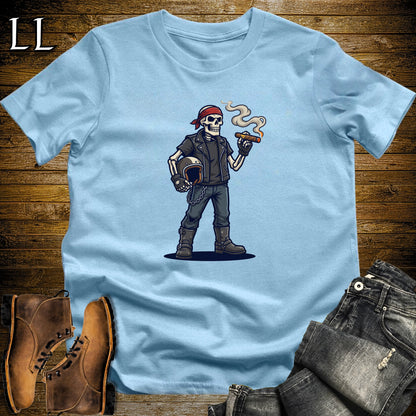 Skeleton Biker Cigar T-Shirt Light Blue | Halloween Cigar Shirt