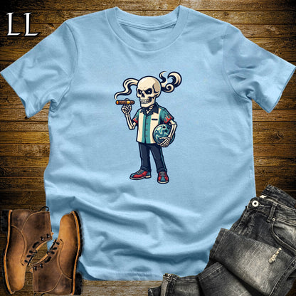 Skeleton Bowler Cigar T-Shirt Light Blue | Bowling Cigar Shirt