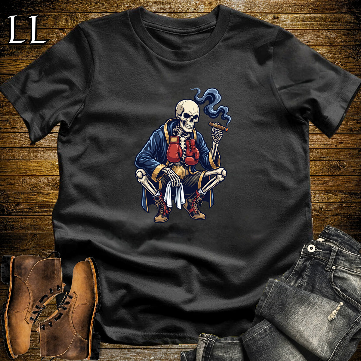 Skeleton Boxer Cigar T-Shirt Black | Halloween Cigar Shirt