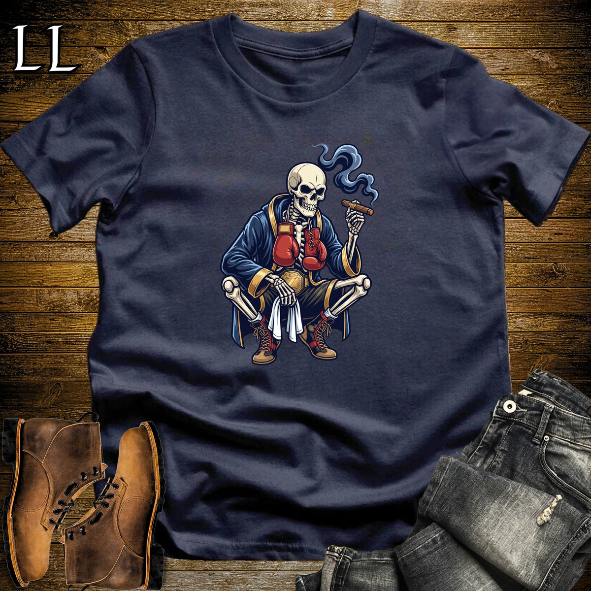 Skeleton Boxer Cigar T-Shirt Navy | Halloween Cigar Shirt