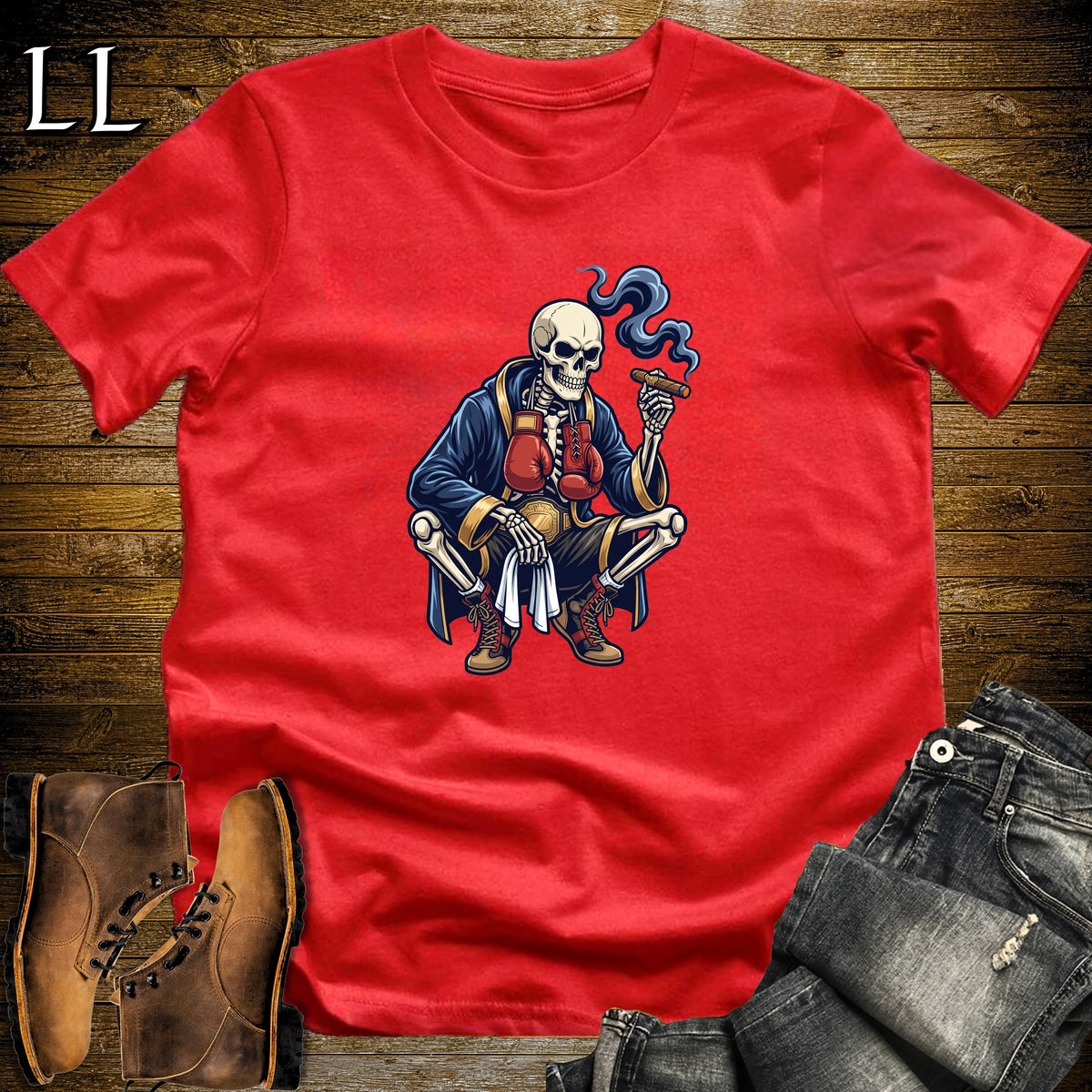 Skeleton Boxer Cigar T-Shirt Red | Halloween Cigar Shirt