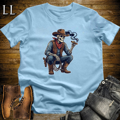 Skeleton Cowboy Lasso Cigar T-Shirt Light Blue | Western Cigar Shirt