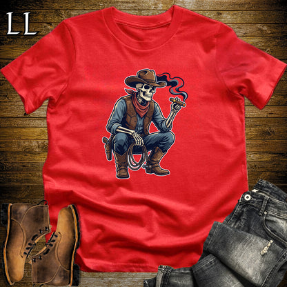 Skeleton Cowboy Lasso Cigar T-Shirt Red | Western Cigar Shirt