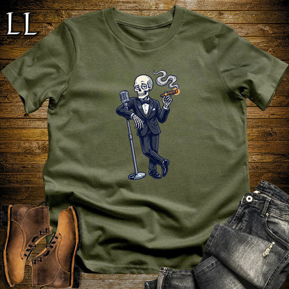 Skeleton Crooner Martini Cigar T-Shirt Military Green | Martini and Cigar Shirt